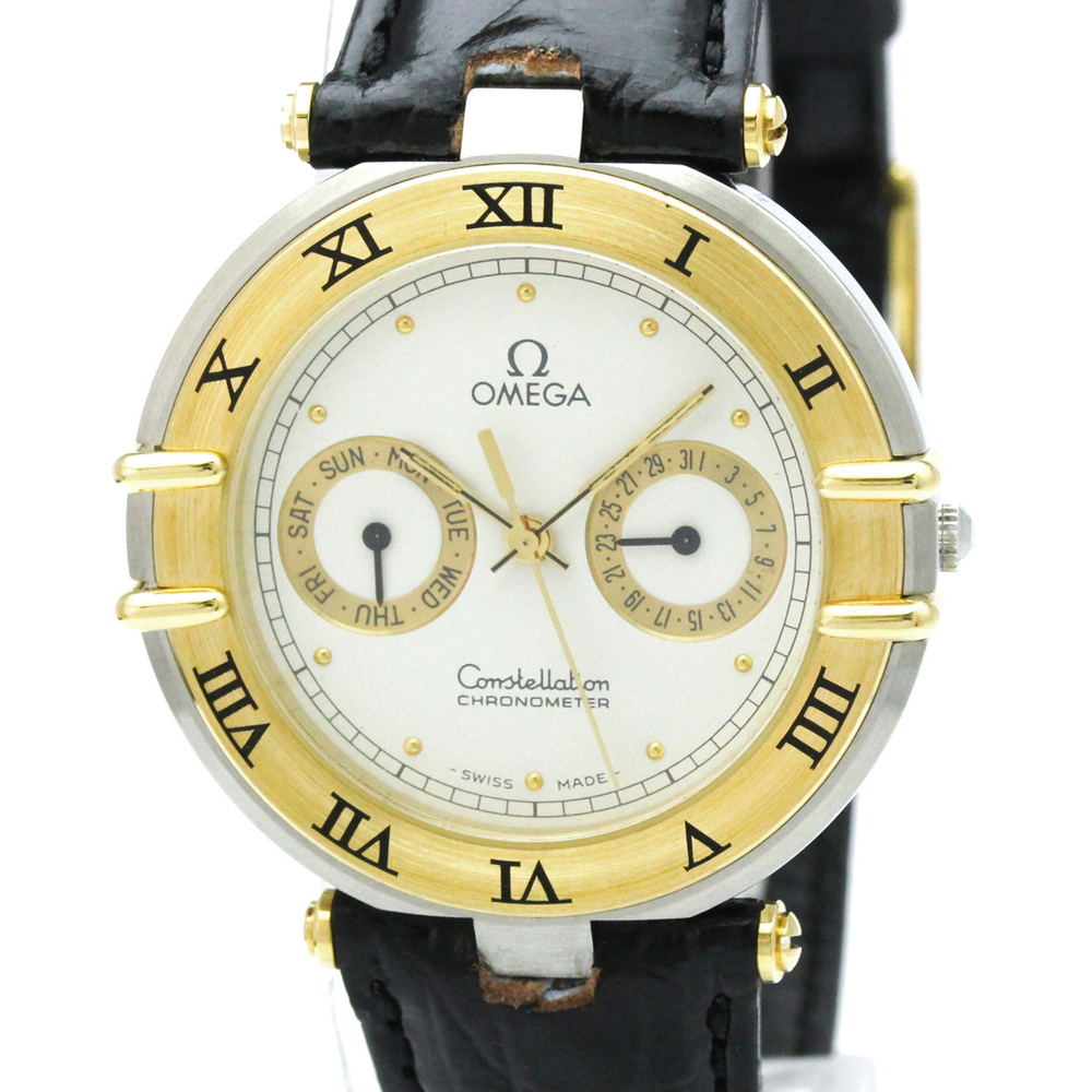 OMEGA Constellation Day Date 18K Gold Steel Quartz Mens Watch 198.0145 Polished